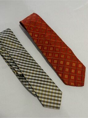 Two Hugo Boss Classic Orange and Yellow Geometric Silk Tie - Men Accessories